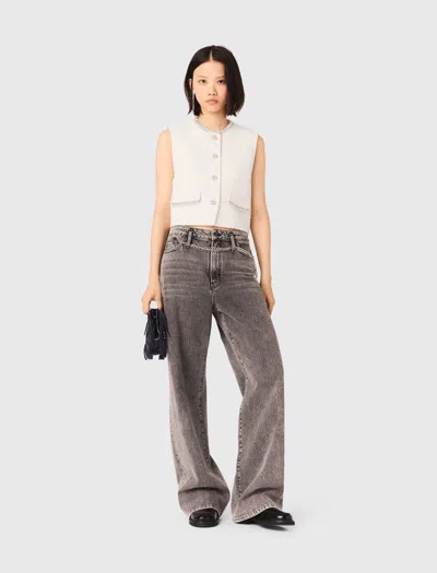 Maje Tweed Vest With Pearl Trim In White