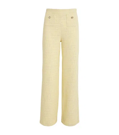 Maje Tweed Wide-leg Tailored Trousers In Yellow