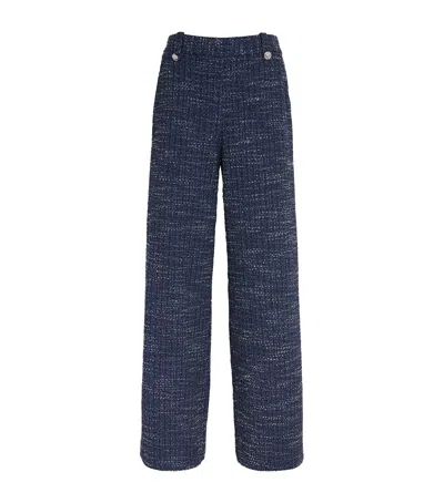 Maje Tweed Wide-leg Trousers In Navy