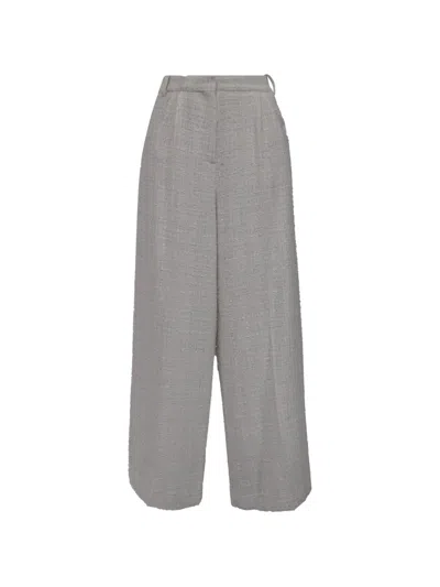 Pre-owned Maje Tweed Wide-leg Trousers In White