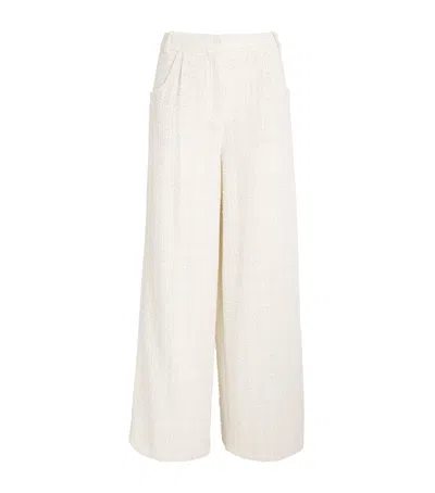 Maje Tweed Wide-leg Trousers In White