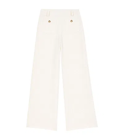 Maje Tweed Wide-leg Trousers In White