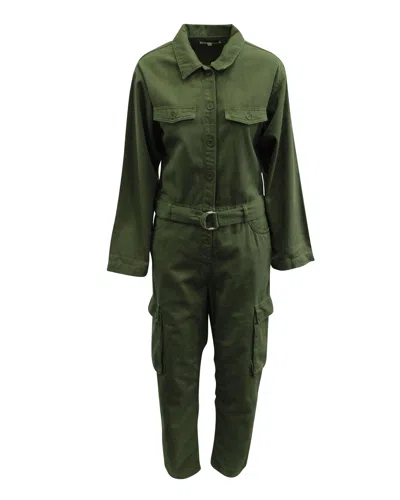 Maje Twill Jumpsuit In Green Cotton