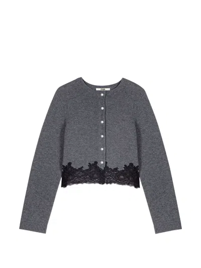 Maje Twinset With Lace Trim Cardigan And Tank Top In Grey