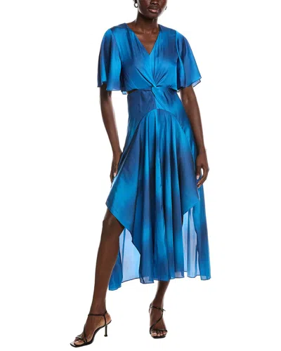 Maje Twisted Front Midi Dress In Blue