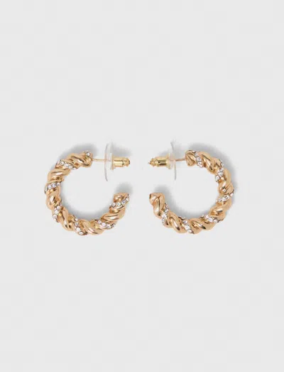 Maje Twisted Rhinestone Hoop Earrings In Gold