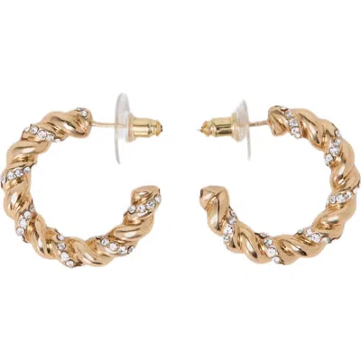 Maje Twisted Rhinestone Hoop Earrings In Gold