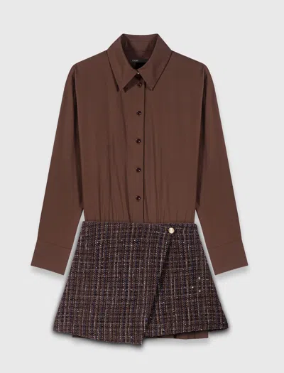 Maje Two-in-one Short Dress In Brown