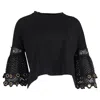 Maje Tya Grommeted Lace Cuff Top In Black Cotton In Black