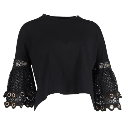 Maje Tya Grommeted Lace Cuff Top In Black Cotton