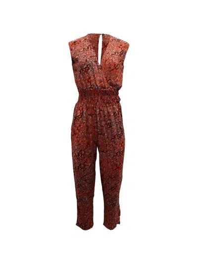 Pre-owned Maje V-neck Leopard-pattern Jumpsuit In Red