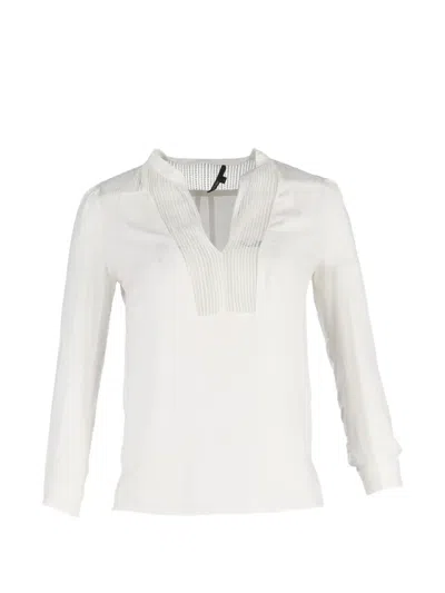 Pre-owned Maje V-neck Long-sleeve Blouse In White