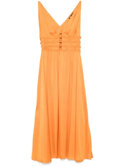 Maje V-neck Midi Dress In Jaunes / Oranges