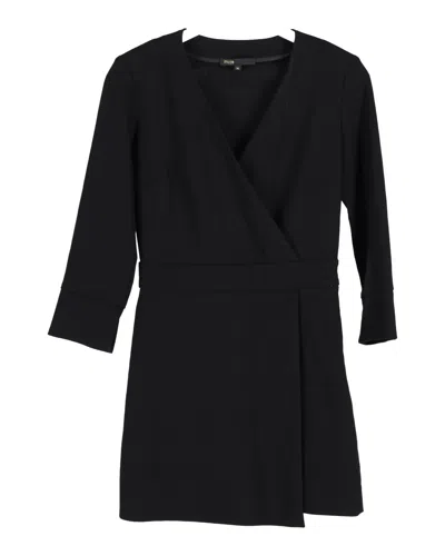 Maje V-neck Mini Dress In Black Wool
