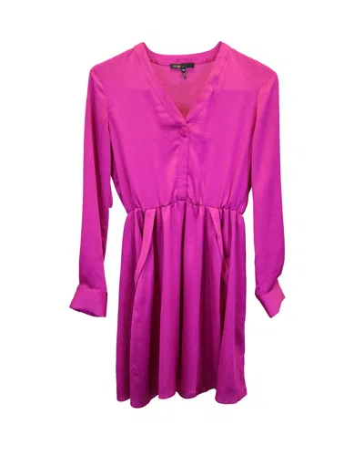 Maje V-neck Mini Dress In Magenta Silk In Pink