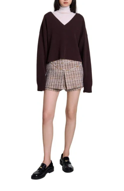 Maje V-neck Sweater In Brown