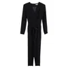 Maje V-neck Waist Tie Jumpsuit In Black Acetate In Black