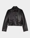 Maje Vaban Double-breasted Leather Blazer In Black