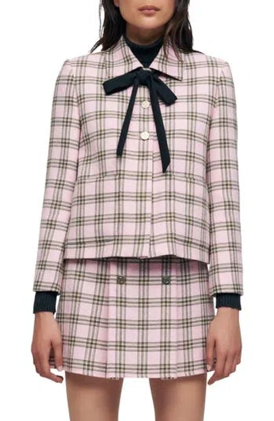 Maje Vad Plaid Wool Jacket In Pink