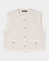 Maje Vadere Sleeveless Sequined Tweed Blazer In Ecru