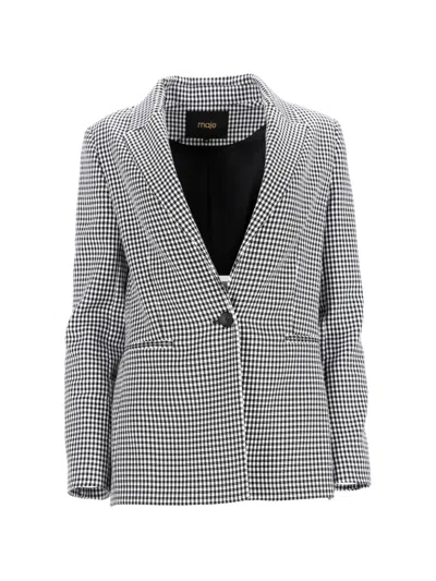 Pre-owned Maje Vadimy Houndstooth Shoulder-pads Blazer In White
