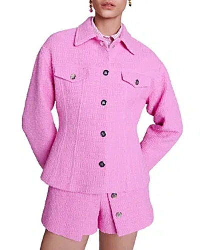 Maje Valabar Tweed Jacket In Pink