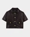Maje Valdom Short-sleeve Leather Blazer In Black