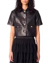 Maje Valdom Short-sleeve Leather Blazer In Black