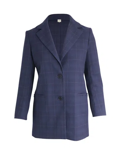 Maje Valiro Single Breasted Checked Blazer In Blue Polyester