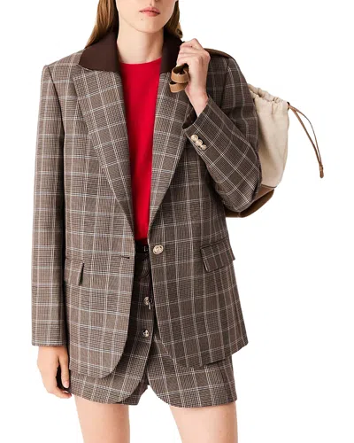 MAJE VAPIMI REMOVABLE COLLAR CHECK JACKET