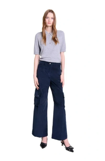 Maje Velour Cargo Trousers In Navy