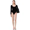 Maje Velvet And Corset Detail Bodysuit In Black