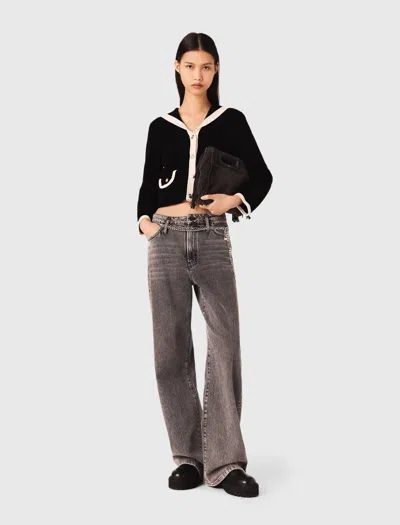 Maje Velvet-effect Cardigan In Black