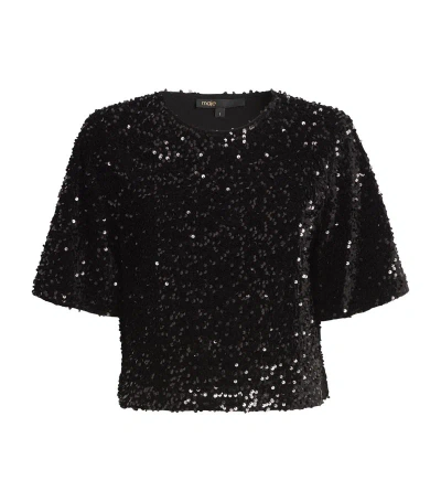 Maje Velvet Embellished Top In Black