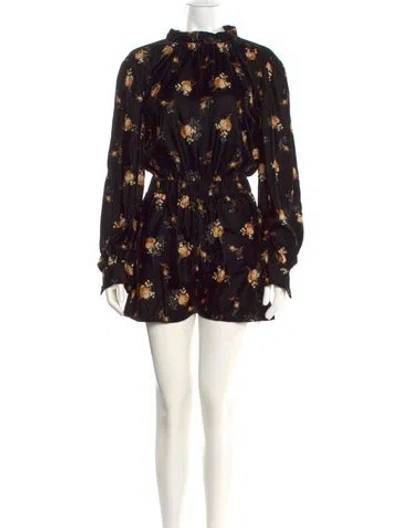 Pre-owned Maje Velvet Printed Romper W/ Tags In Black