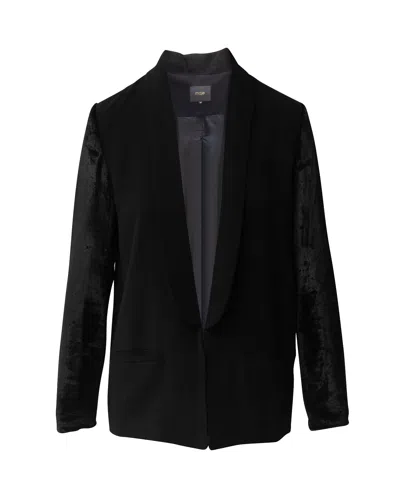 Maje Velvet Sleeve Blazer In Black Acetate