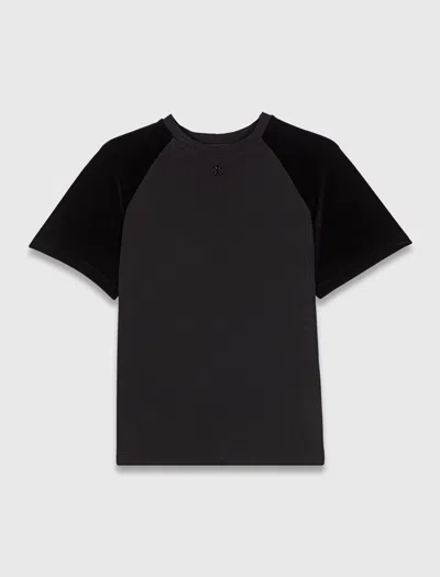 Maje Velvet-sleeved T-shirt In Black