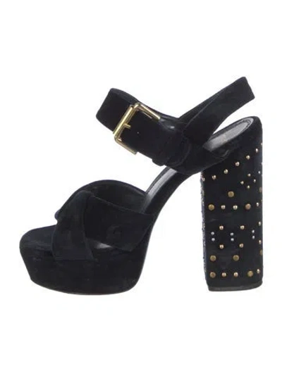 Pre-owned Maje Velvet Studded Accents Sandals In Blue