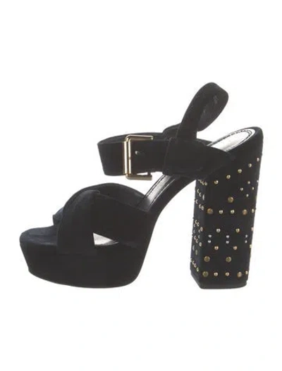 Pre-owned Maje Velvet Studded Accents Slingback Sandals In Black