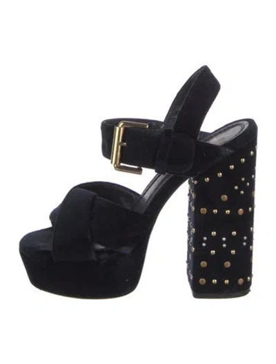 Pre-owned Maje Velvet Studded Accents Slingback Sandals In Blue