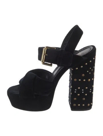 Pre-owned Maje Velvet Studded Accents Slingback Sandals In Blue