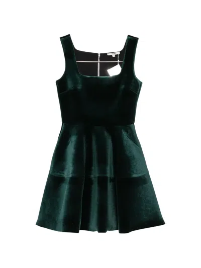 Maje Velvet-effect Flared Mini Dress In Green
