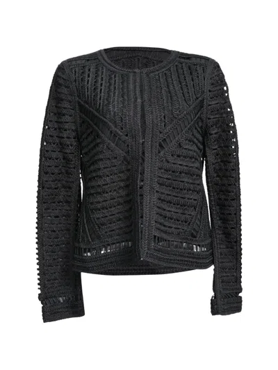 Pre-owned Maje Verone Crochet Jacket In Black