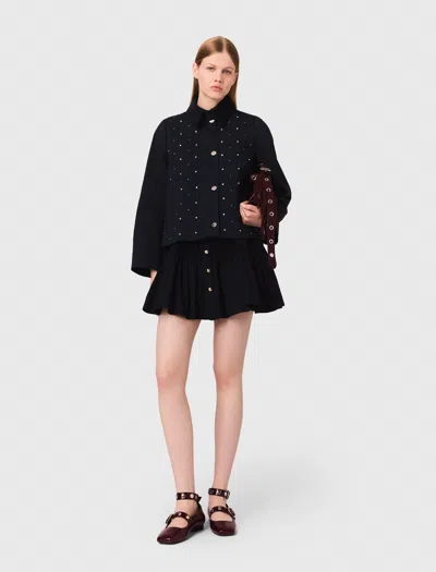 Maje Veste Courte Col Velours Et Clous In Blue