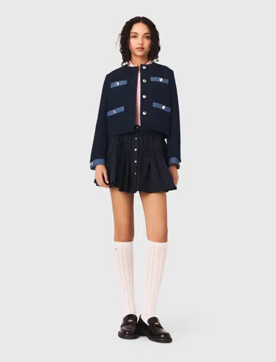Maje Veste En Tweed Et Galons Denim In Blue