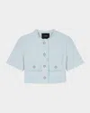 Maje Victorine Tweed Short-sleeve Blazer In Blue Sky
