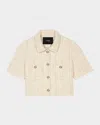 Maje Womens Metallic Tweed-textured Cropped Cotton-blend Jacket Beige In Beige