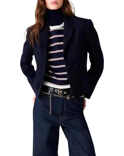 Maje Vilireu Cropped Metallic Stripe Blazer In Navy