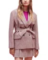 Maje Vinone Plaid Tie Waist Blazer In Red