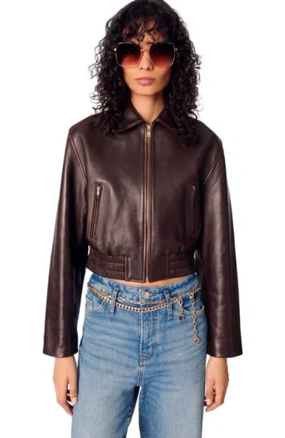 Maje Vintage Leather Jacket In Brown
